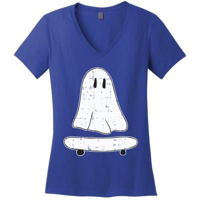 Ghost Skater Halloween Costume Spirit Ghoul SkateboardIng Great Gift Women's V-Neck T-Shirt