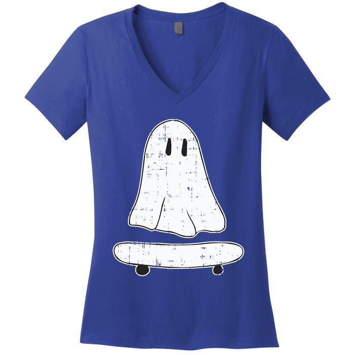 Ghost Skater Halloween Costume Spirit Ghoul SkateboardIng Great Gift Women's V-Neck T-Shirt