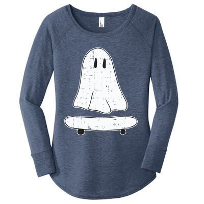 Ghost Skater Halloween Costume Spirit Ghoul SkateboardIng Great Gift Women's Perfect Tri Tunic Long Sleeve Shirt