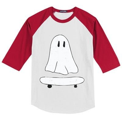 Ghost Skater Halloween Costume Spirit Ghoul SkateboardIng Great Gift Kids Colorblock Raglan Jersey