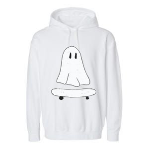 Ghost Skater Halloween Costume Spirit Ghoul SkateboardIng Great Gift Garment-Dyed Fleece Hoodie