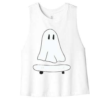 Ghost Skater Halloween Costume Spirit Ghoul SkateboardIng Great Gift Women's Racerback Cropped Tank