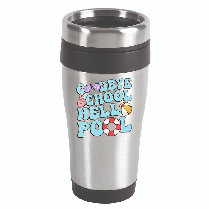 Goodbye School Hello Pool Summer Break Last Day of School 16oz Travel Tumbler