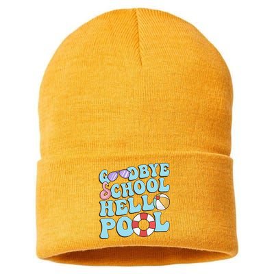 Goodbye School Hello Pool Summer Break Last Day of School Sustainable Knit Beanie