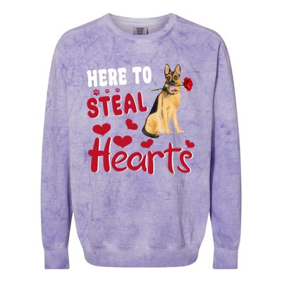 Ger Shepherd Here To Steal Hearts Dog Valentines Day Gift Colorblast Crewneck Sweatshirt