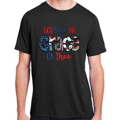 God Shed His Grace On Thee 4th Of July Groovy Patriotic Adult ChromaSoft Performance T-Shirt