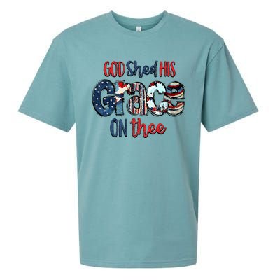 God Shed His Grace On Thee 4th Of July Groovy Patriotic Sueded Cloud Jersey T-Shirt