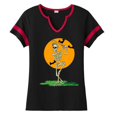 Golfing Skeleton Halloween Golf Halloween Golfer Ladies Halftime Notch Neck Tee