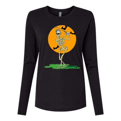 Golfing Skeleton Halloween Golf Halloween Golfer Womens Cotton Relaxed Long Sleeve T-Shirt