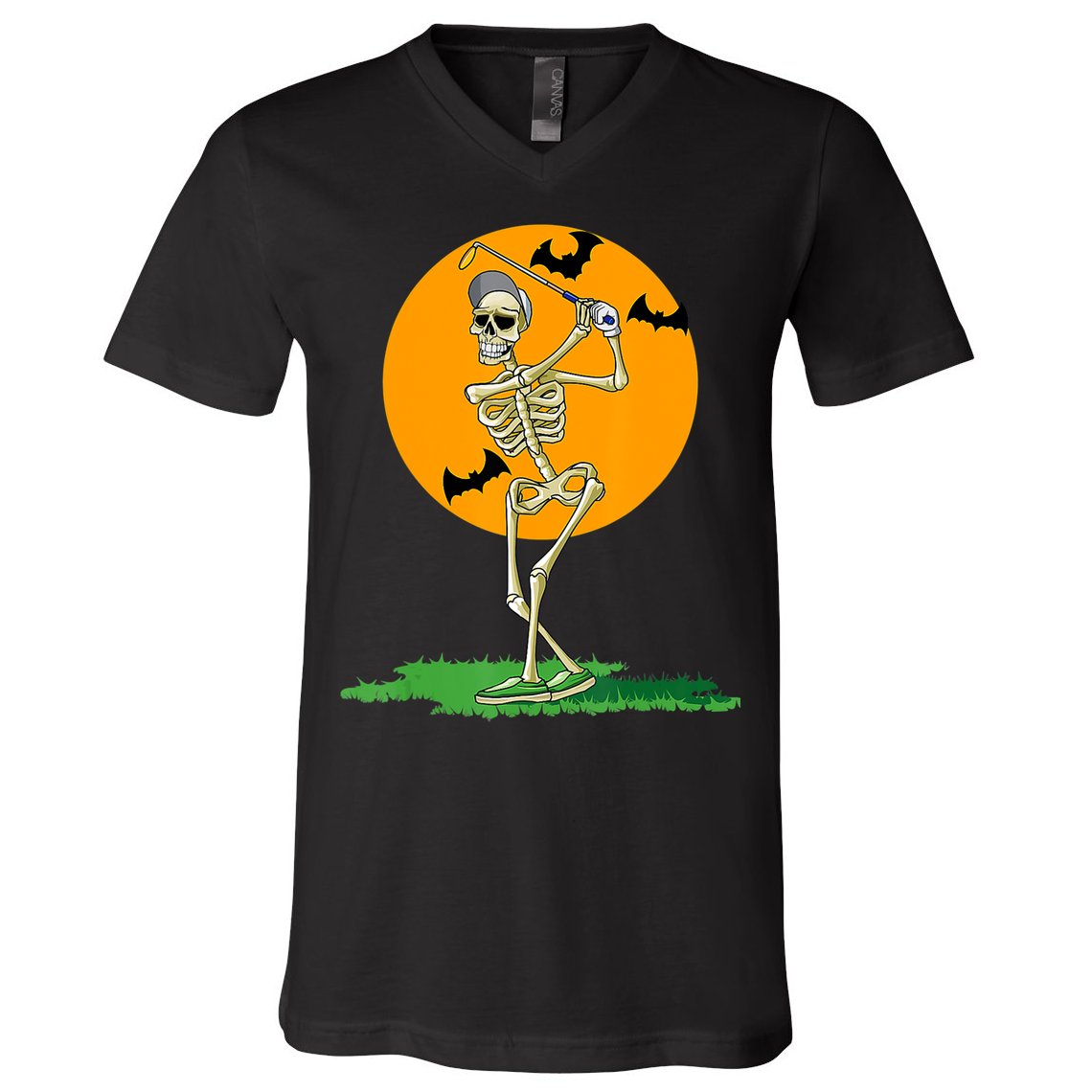 Golfing Skeleton Halloween Golf Halloween Golfer V-Neck T-Shirt