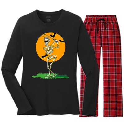 Golfing Skeleton Halloween Golf Halloween Golfer Women's Long Sleeve Flannel Pajama Set 