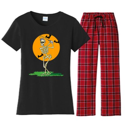 Golfing Skeleton Halloween Golf Halloween Golfer Women's Flannel Pajama Set