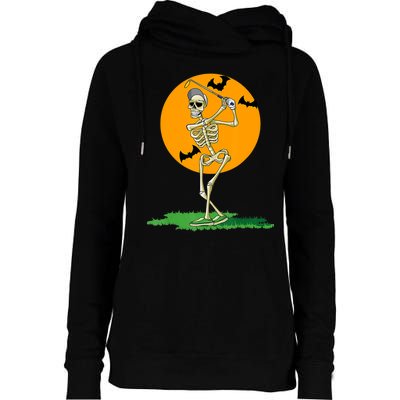 Golfing Skeleton Halloween Golf Halloween Golfer Womens Funnel Neck Pullover Hood