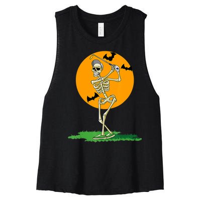 Golfing Skeleton Halloween Golf Halloween Golfer Women's Racerback Cropped Tank