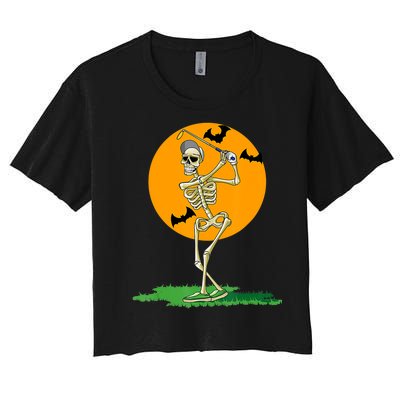 Golfing Skeleton Halloween Golf Halloween Golfer Women's Crop Top Tee