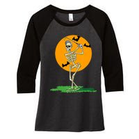 Golfing Skeleton Halloween Golf Halloween Golfer Women's Tri-Blend 3/4-Sleeve Raglan Shirt