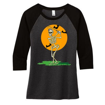 Golfing Skeleton Halloween Golf Halloween Golfer Women's Tri-Blend 3/4-Sleeve Raglan Shirt