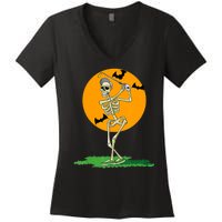 Golfing Skeleton Halloween Golf Halloween Golfer Women's V-Neck T-Shirt