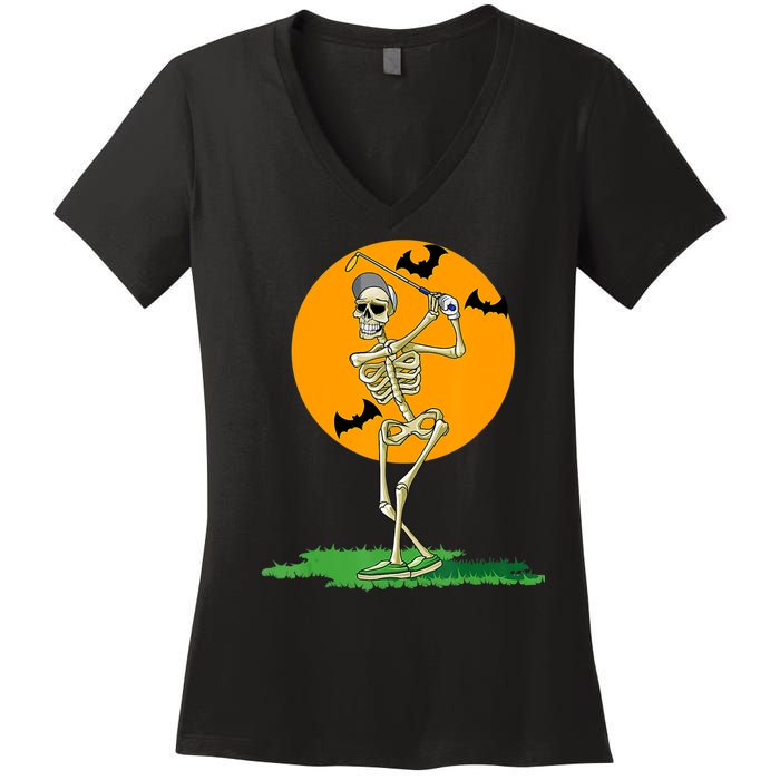 Golfing Skeleton Halloween Golf Halloween Golfer Women's V-Neck T-Shirt