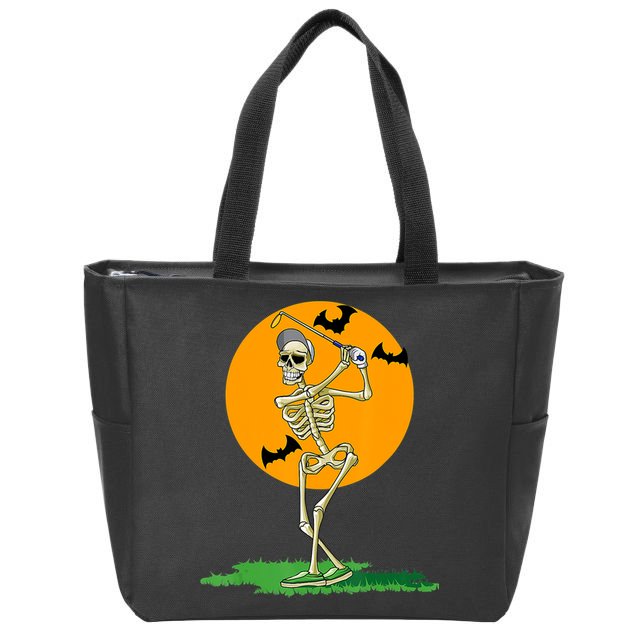 Golfing Skeleton Halloween Golf Halloween Golfer Zip Tote Bag