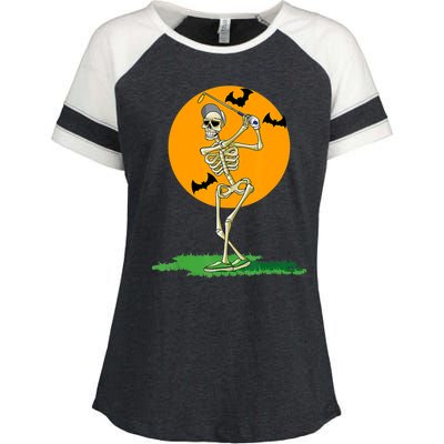 Golfing Skeleton Halloween Golf Halloween Golfer Enza Ladies Jersey Colorblock Tee