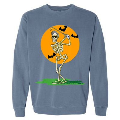 Golfing Skeleton Halloween Golf Halloween Golfer Garment-Dyed Sweatshirt