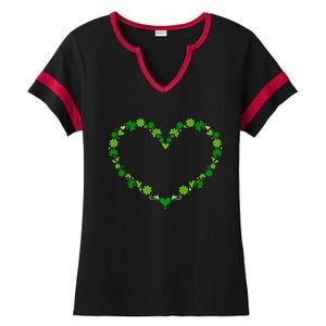 Green Shamrock Heart For St Patricks Day Celebration Outfit Cool Gift Ladies Halftime Notch Neck Tee