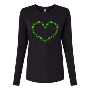 Green Shamrock Heart For St Patricks Day Celebration Outfit Cool Gift Womens Cotton Relaxed Long Sleeve T-Shirt