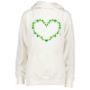 Green Shamrock Heart For St Patricks Day Celebration Outfit Cool Gift Womens Funnel Neck Pullover Hood