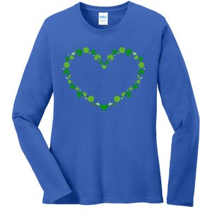 Green Shamrock Heart For St Patricks Day Celebration Outfit Cool Gift Ladies Long Sleeve Shirt