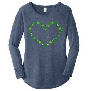 Green Shamrock Heart For St Patricks Day Celebration Outfit Cool Gift Women's Perfect Tri Tunic Long Sleeve Shirt