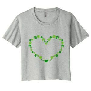 Green Shamrock Heart For St Patricks Day Celebration Outfit Cool Gift Women's Crop Top Tee