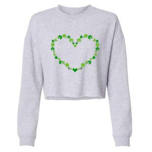 Green Shamrock Heart For St Patricks Day Celebration Outfit Cool Gift Cropped Pullover Crew