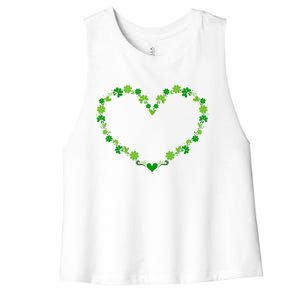 Green Shamrock Heart For St Patricks Day Celebration Outfit Cool Gift Women's Racerback Cropped Tank