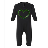 Green shamrock heart for St Patricks day celebration outfit Infant Fleece One Piece