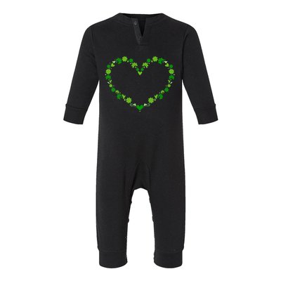 Green shamrock heart for St Patricks day celebration outfit Infant Fleece One Piece