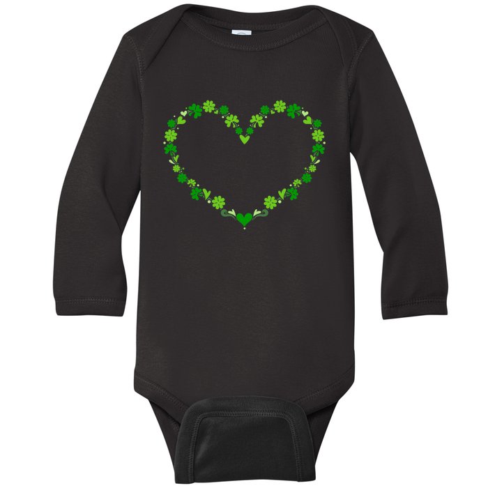 Green shamrock heart for St Patricks day celebration outfit Baby Long Sleeve Bodysuit