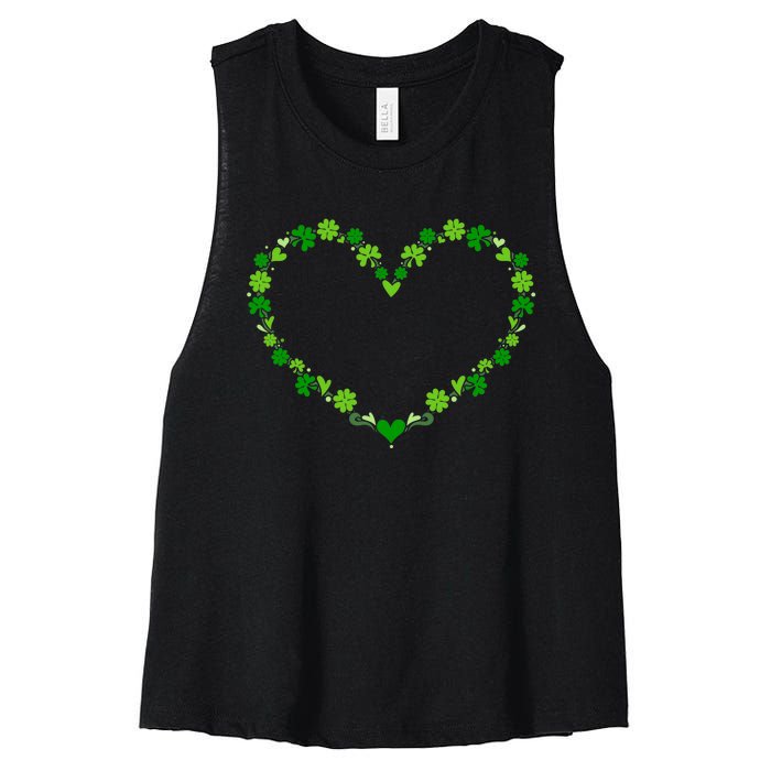 Green shamrock heart for St Patricks day celebration outfit Women's Racerback Cropped Tank