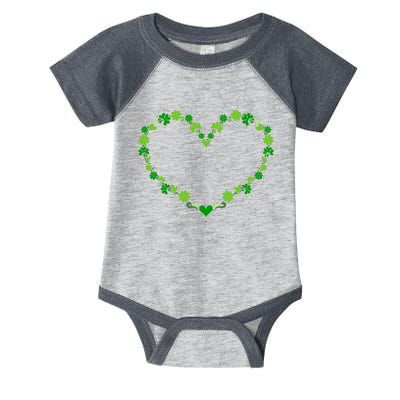 Green shamrock heart for St Patricks day celebration outfit Infant Baby Jersey Bodysuit