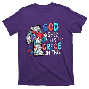 God Shed His Grace On Thee Christian Floral Cross T-Shirt