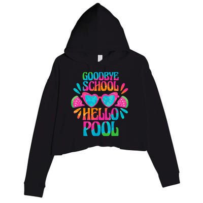 Goodbye School Hello Pool Watermelon Last Day Of School Crop Fleece Hoodie