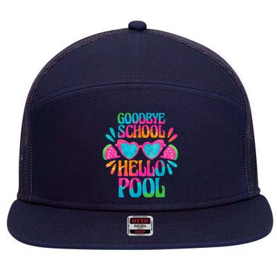 Goodbye School Hello Pool Watermelon Last Day Of School 7 Panel Mesh Trucker Snapback Hat