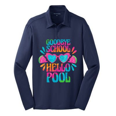 Goodbye School Hello Pool Watermelon Last Day Of School Silk Touch Performance Long Sleeve Polo