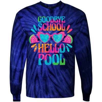 Goodbye School Hello Pool Watermelon Last Day Of School Tie-Dye Long Sleeve Shirt