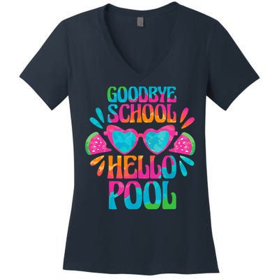 Goodbye School Hello Pool Watermelon Last Day Of School Women's V-Neck T-Shirt
