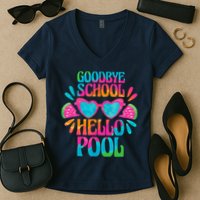 Goodbye School Hello Pool Watermelon Last Day Of School Women's V-Neck T-Shirt