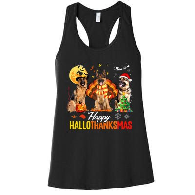 German Shepherd Hallothanksmas Halloween Thanksgiving Xmas Women's Racerback Tank