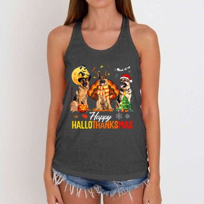 German Shepherd Hallothanksmas Halloween Thanksgiving Xmas Women's Knotted Racerback Tank