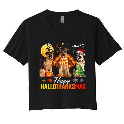 German Shepherd Hallothanksmas Halloween Thanksgiving Xmas Women's Crop Top Tee