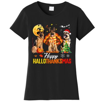 German Shepherd Hallothanksmas Halloween Thanksgiving Xmas Women's T-Shirt